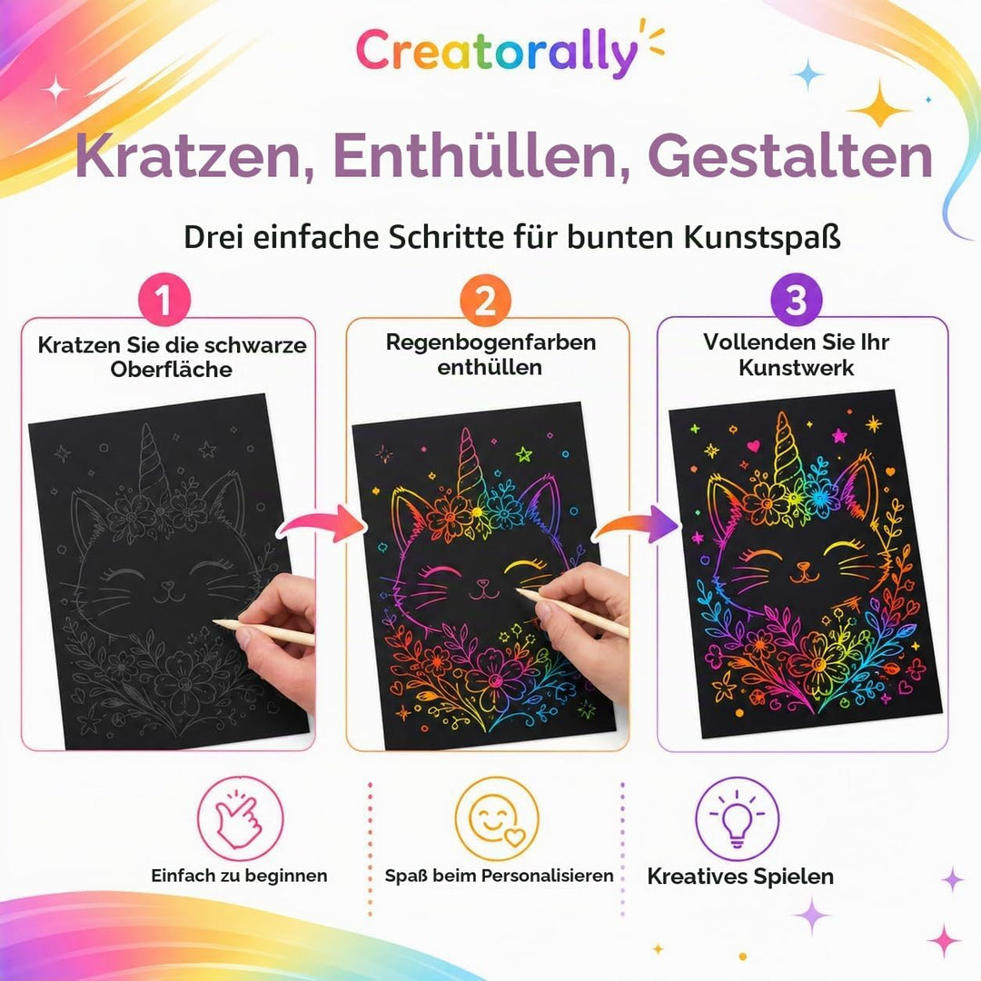 Kratzpapier A4, Bastelpapier für Laser Gravur, Regenbogen 50 Blatt Zum Kinder Zeichnen, Kunstbedarf,