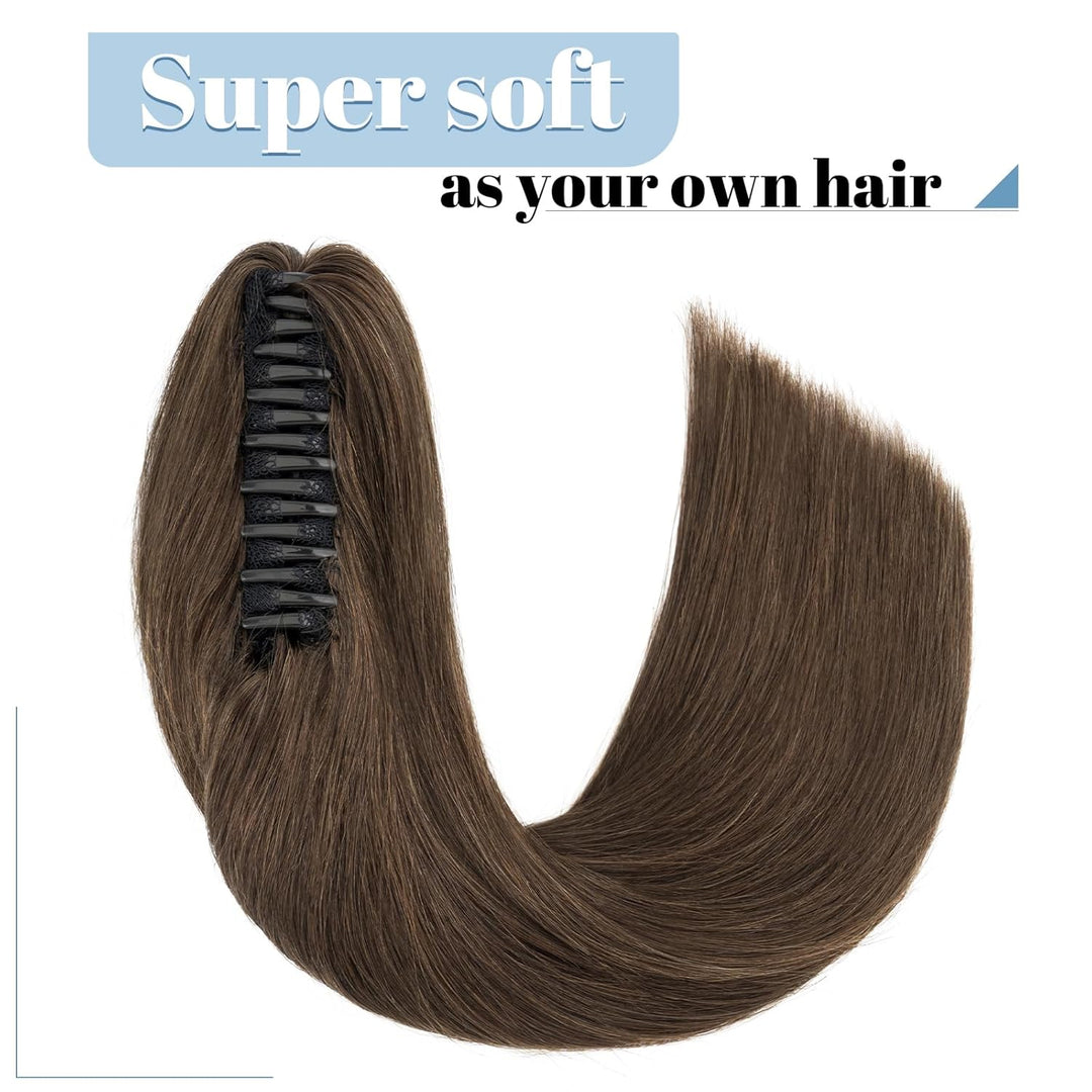 SEGO Ponytail Haarteil Echthaar Zopf Extension mit Klammer Clip in Pferdeschwanz Haarverlängerung 10