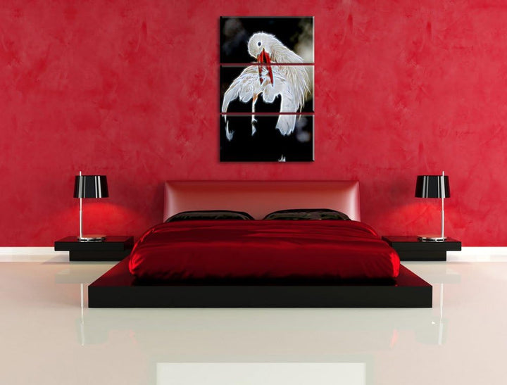 Dark Storch putzt sich Spezial 3-Teiler Leinwandbild 120x80 Bild auf Leinwand, XXL riesige Bilder fe