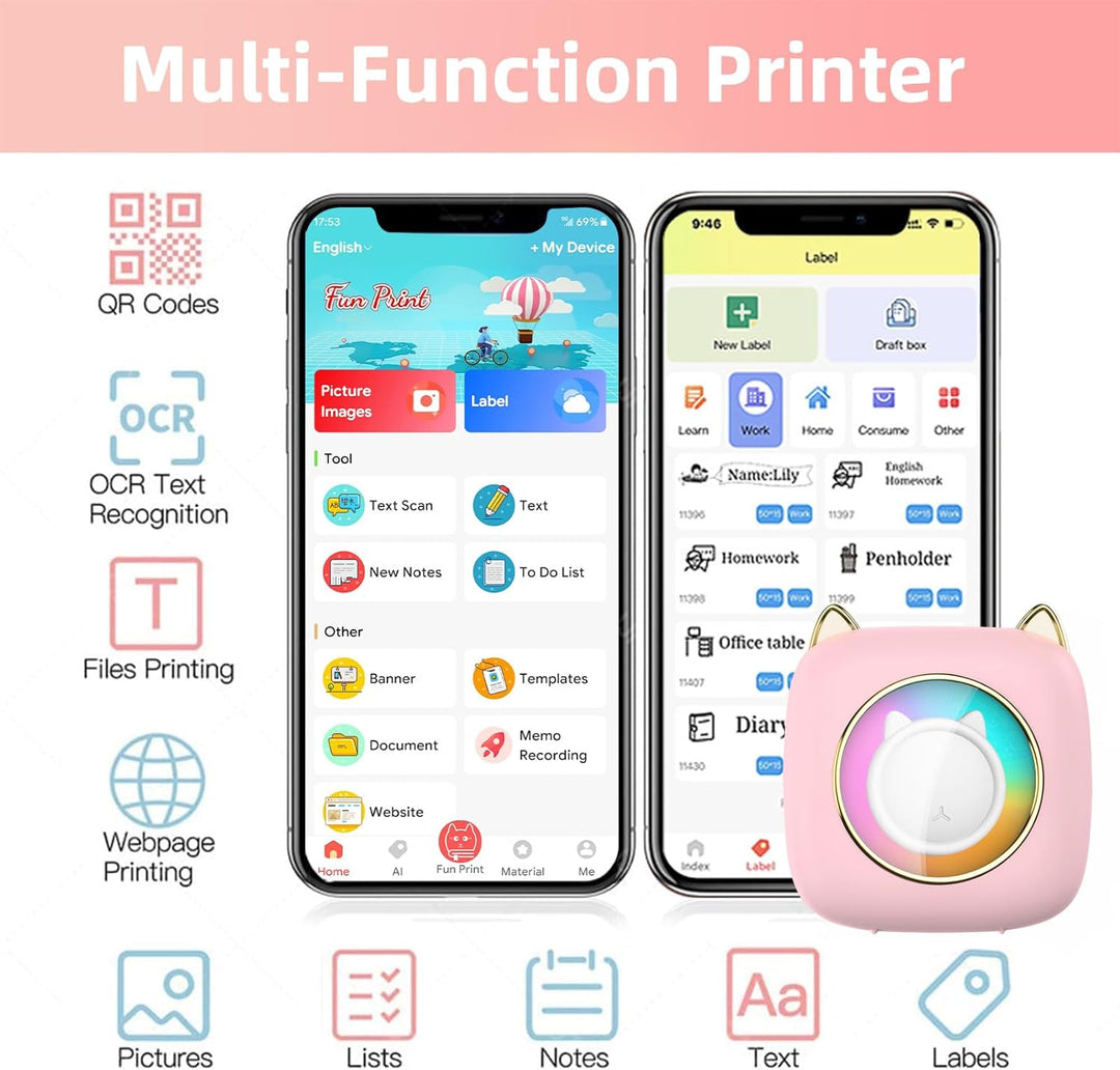 Mini Drucker, Tragbarer Mini Fotodrucker Thermodrucker Smartphone Taschendrucker, Wireless Bluetooth