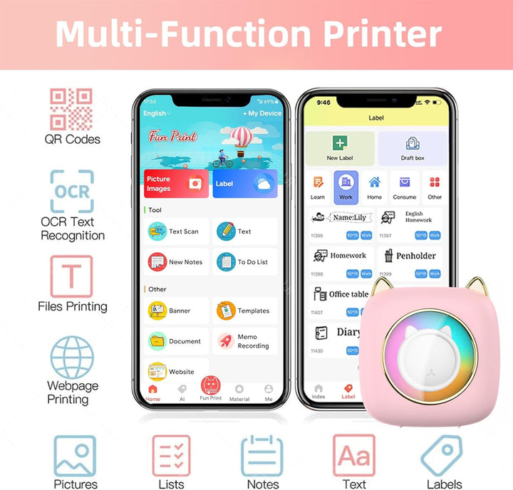 Mini Drucker, Tragbarer Mini Fotodrucker Thermodrucker Smartphone Taschendrucker, Wireless Bluetooth