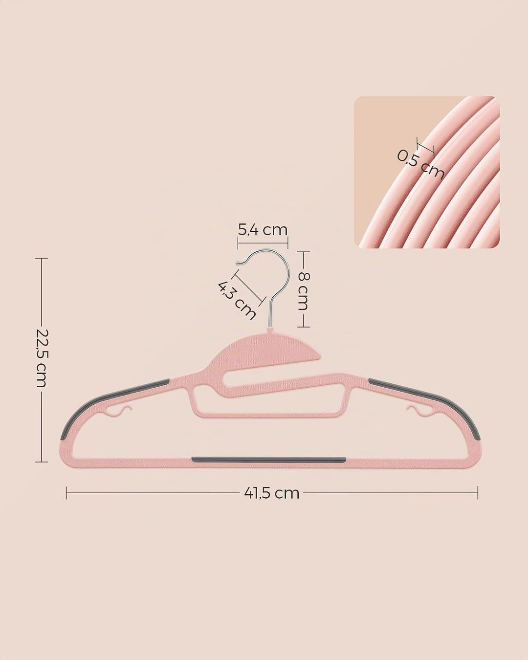 SONGMICS Kleiderbügel Kunststoff, 20er Set, Bügel mit U-förmiger Öffnung, platzsparend, 0,5 cm dick,