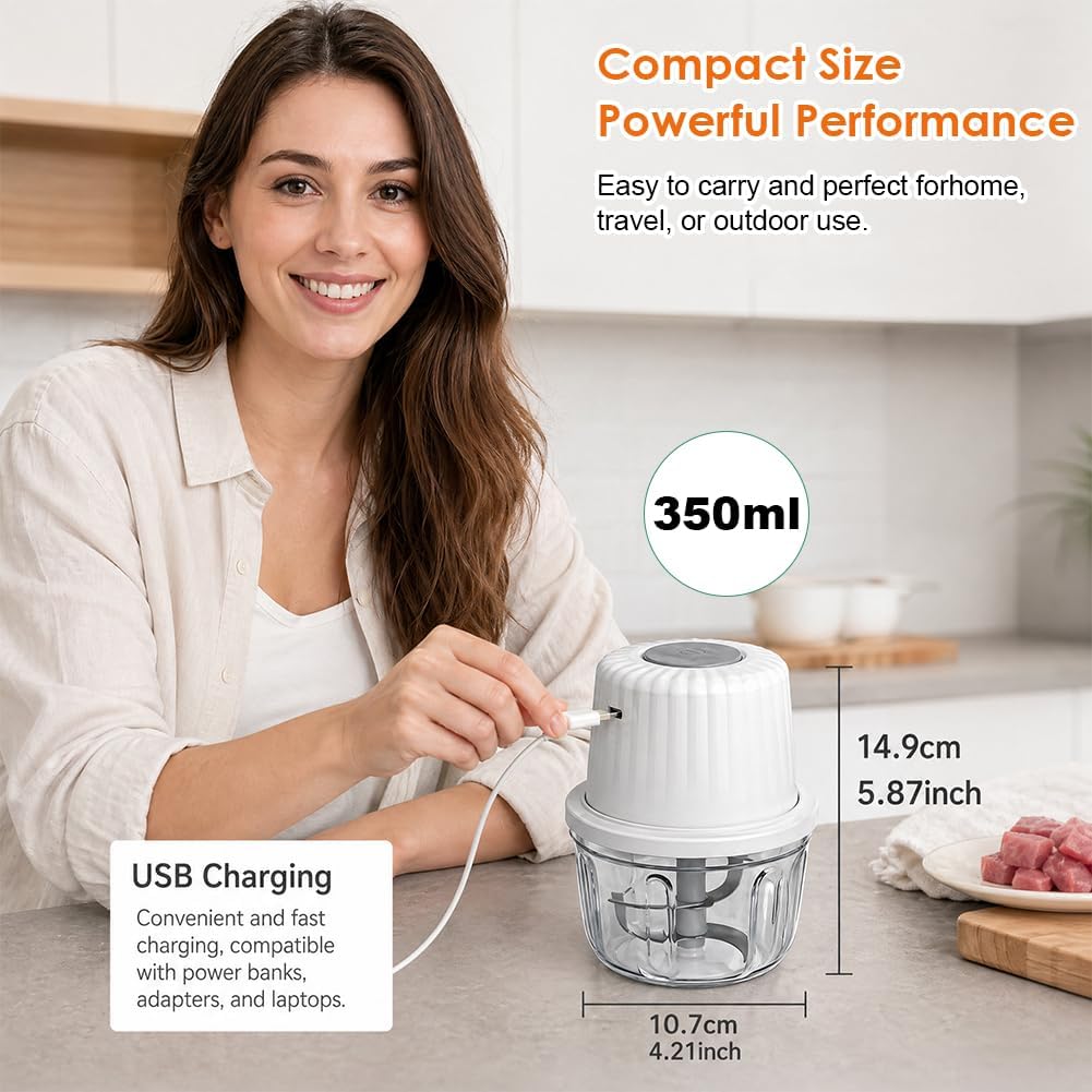 Elektrischer Küchenzerkleinerer, 400 ml Zwiebel Zerkleinerer, Mit USB-Aufladung, Gemüsezerkleinerer,