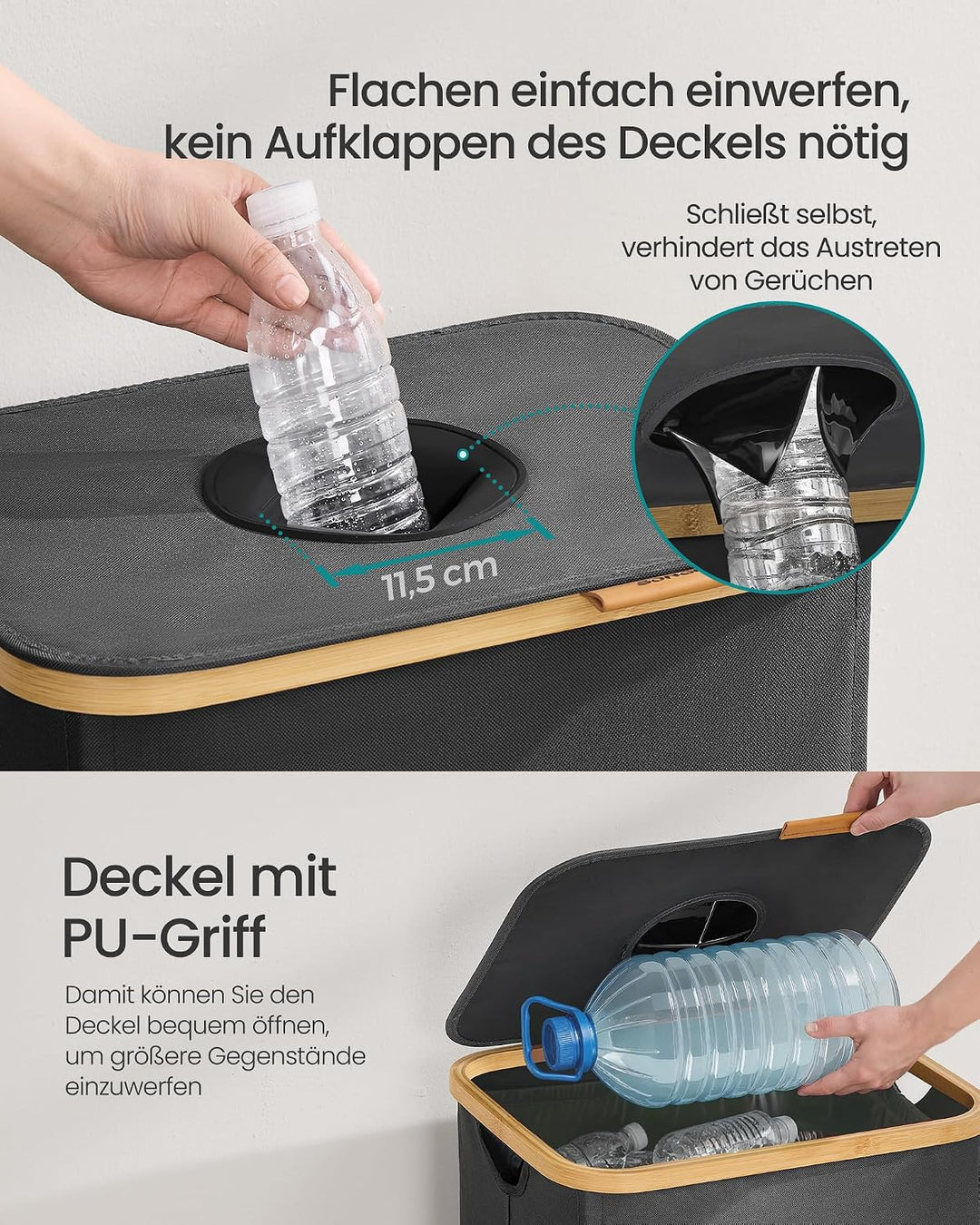 SONGMICS Pfandflaschen-Sammelbehälter, 95 L Pfandflaschen-Behälter, Flaschensammler Leergut, Recycli