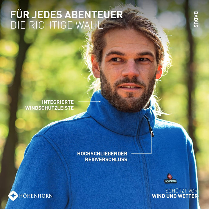 Höhenhorn Badus Herren Fleece Jacke Microfleece Full Zip Troyer Outdoor Wander Trekking S Blau, S Bl