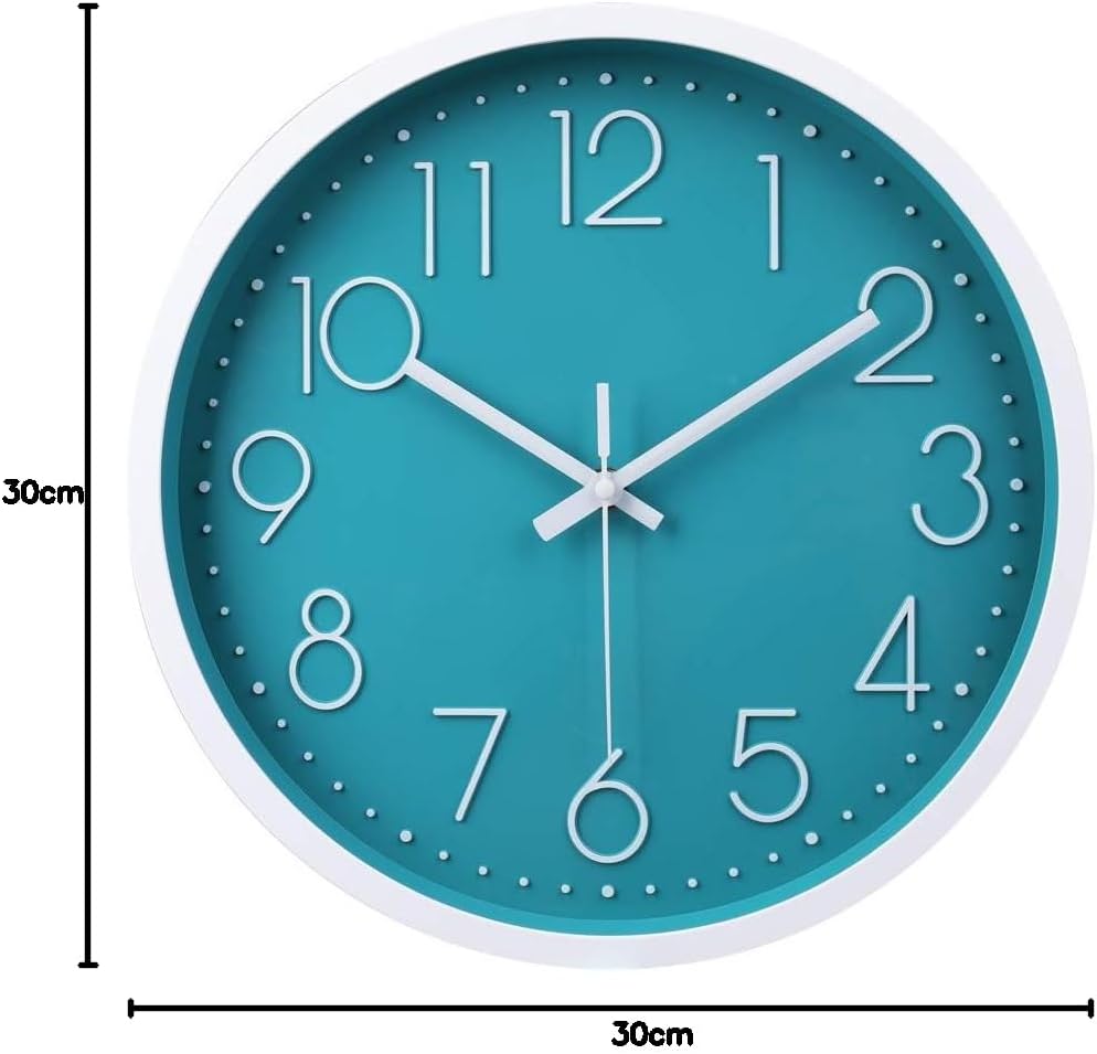 jomparis 30cm Modern Quartz Lautlos Türkis Wanduhr Schleichende Sekunde ohne Ticken - Petrol Wanduhr