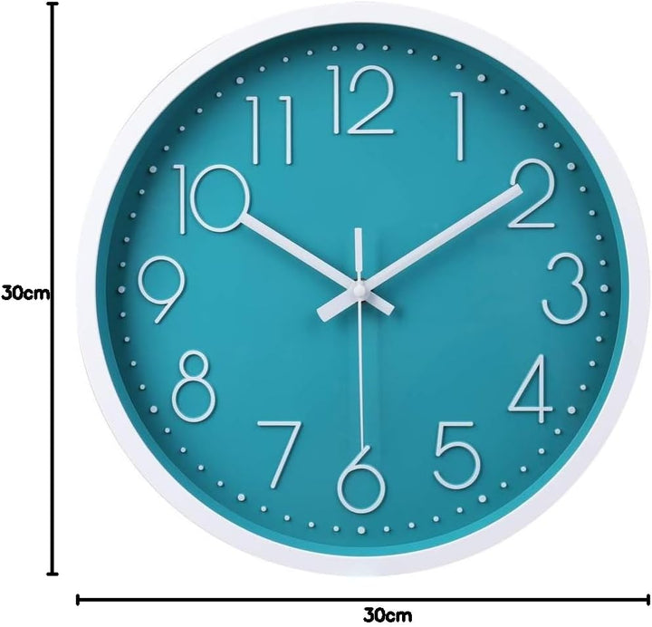 jomparis 30cm Modern Quartz Lautlos Türkis Wanduhr Schleichende Sekunde ohne Ticken - Petrol Wanduhr