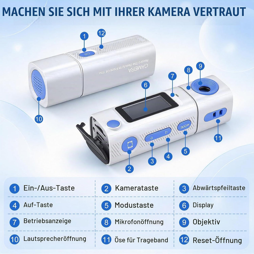 1080P Mini Kamera Schlüsselanhänger, Mini Digitalkamera 270° Linse