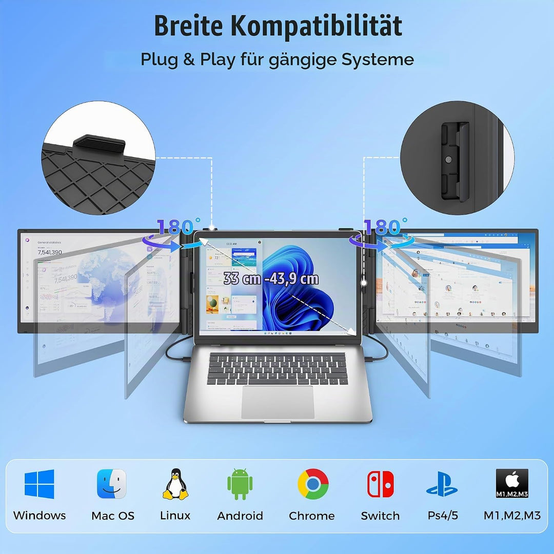 KEFEYA 14” Laptop Bildschirm Erweiterung, 100% sRGB FHD 1080P Laptop Screen Extender, Laptop Monitor