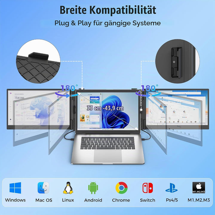 KEFEYA 14” Laptop Bildschirm Erweiterung, 100% sRGB FHD 1080P Laptop Screen Extender, Laptop Monitor