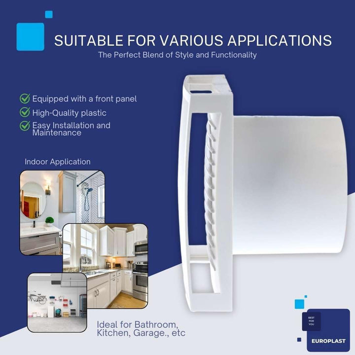 Ø 100mm Bad-Lüfter mit Feuchtesensor und Timer mit Weiss Front, Leise Ventilator Feuchtigkeitssensor