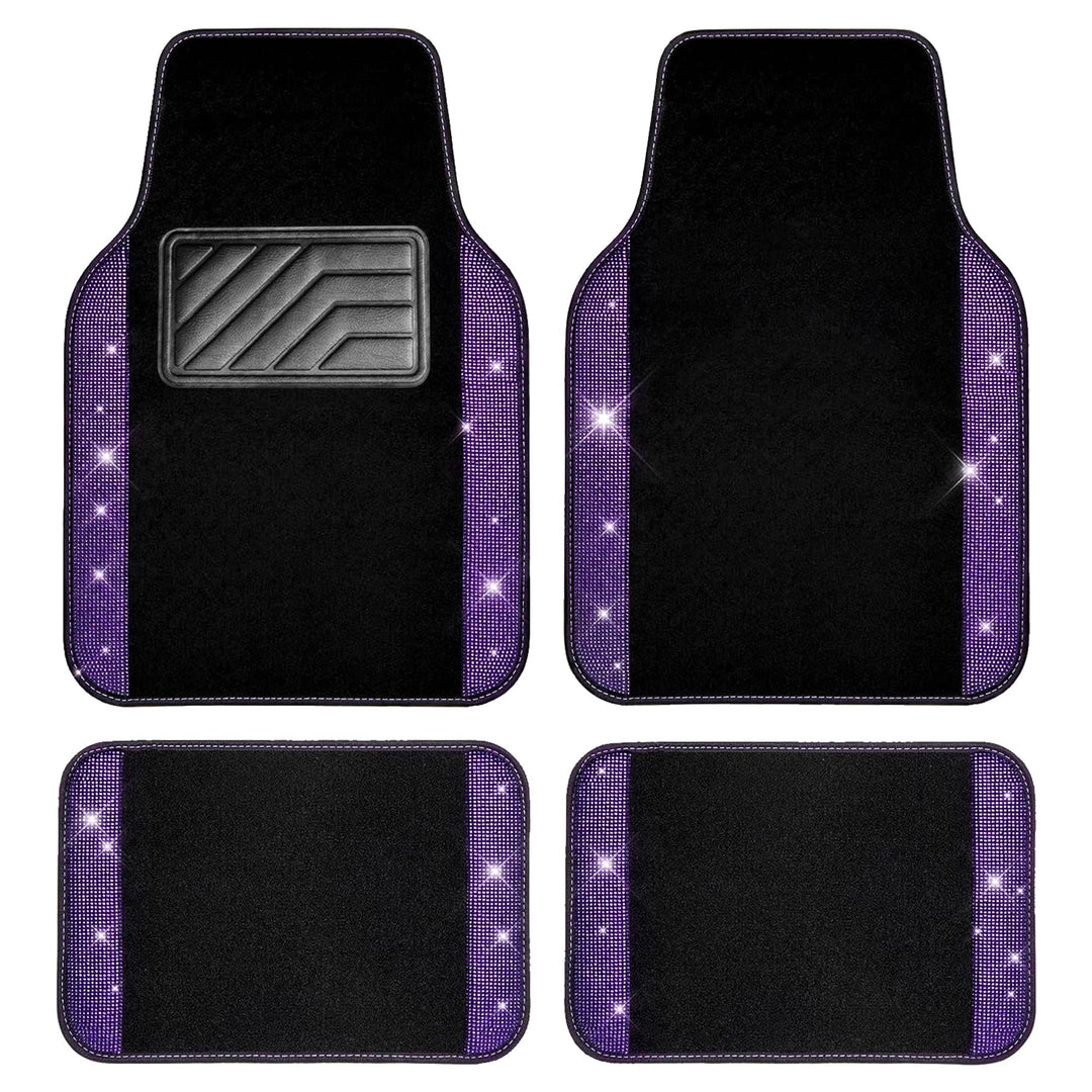 CAR PASS Auto-Bodenmatte mit Strasssteinen, glitzernd, glitzernd, wasserdicht, rutschfest, PVC-Ferse