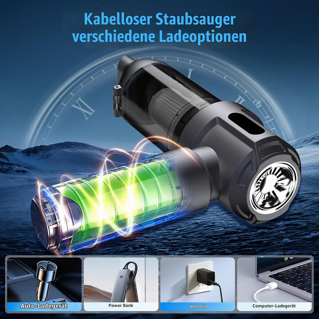 Handstaubsauger, 25000Pa Akku Handstaubsauger Kabellos, 4 in 1 Tragbar Akkustaubsauger mit Automatis