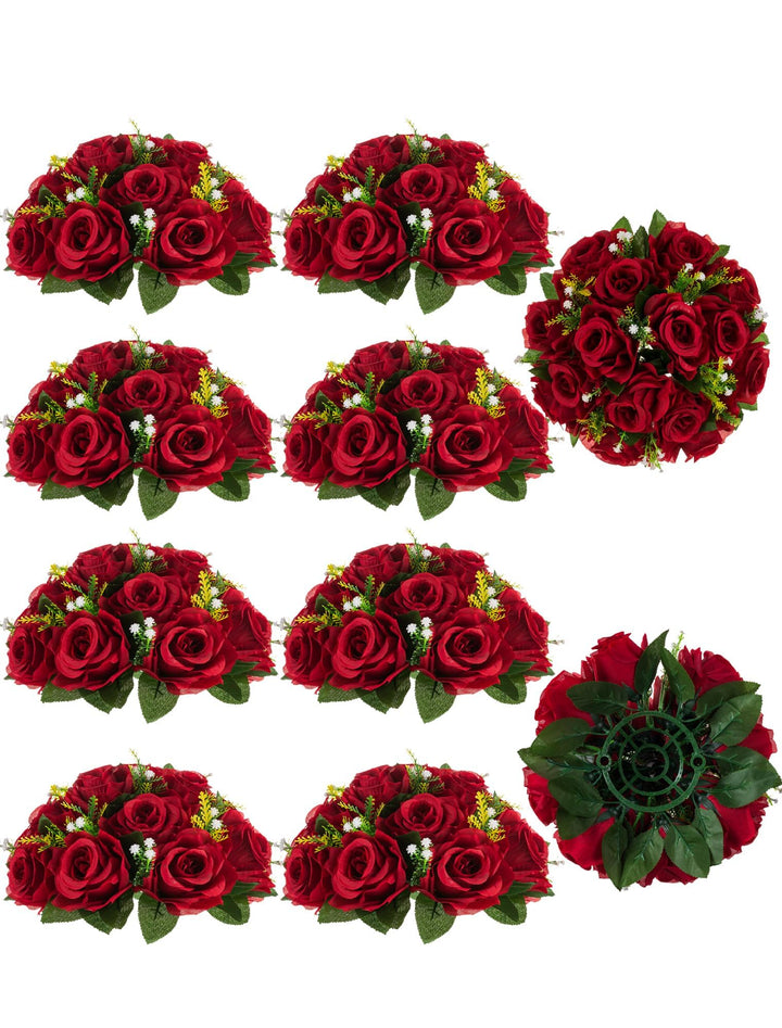 BLOSMON Blumenstrauss Blumengestecke Künstlich Deko Rose 10 Pcs Karminrot Künstliche Blumenstrauss B