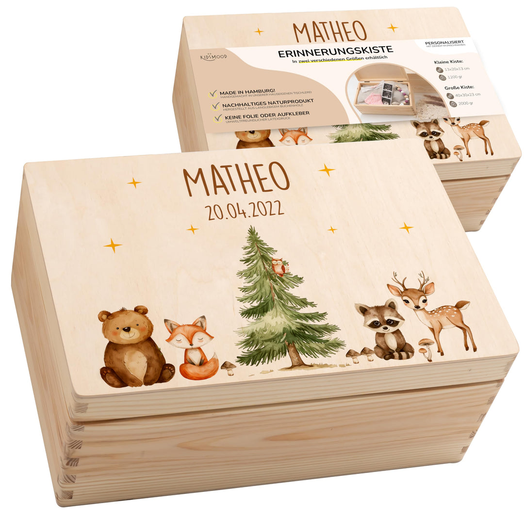 KIDSMOOD - Erinnerungsbox Baby, personalisierte Holzkiste mit Deckel, Ideal zur Aufbewahrung von Eri