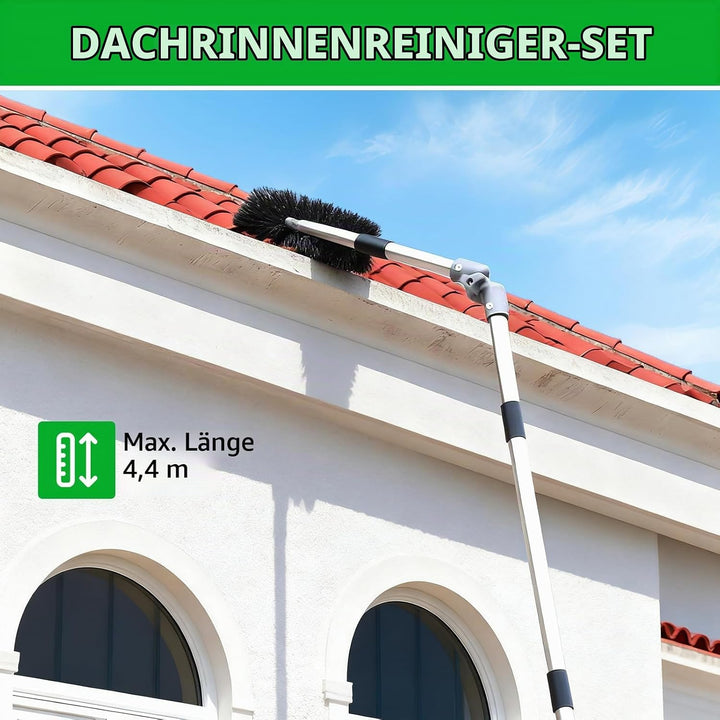 4.4M Dachrinnenreiniger, Teleskop-Dachrinnenreinigungswerkzeug, Winkelverstellbare Dachrinnenbürste