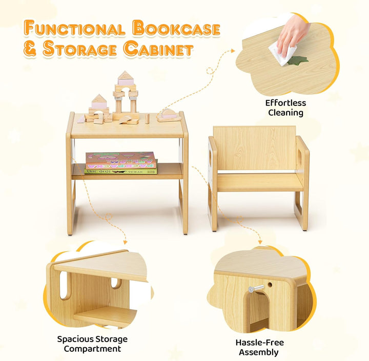 Children's Feeding Table and Chair Set, Montessori Wooden Children's Table, Game Desk with Storage S