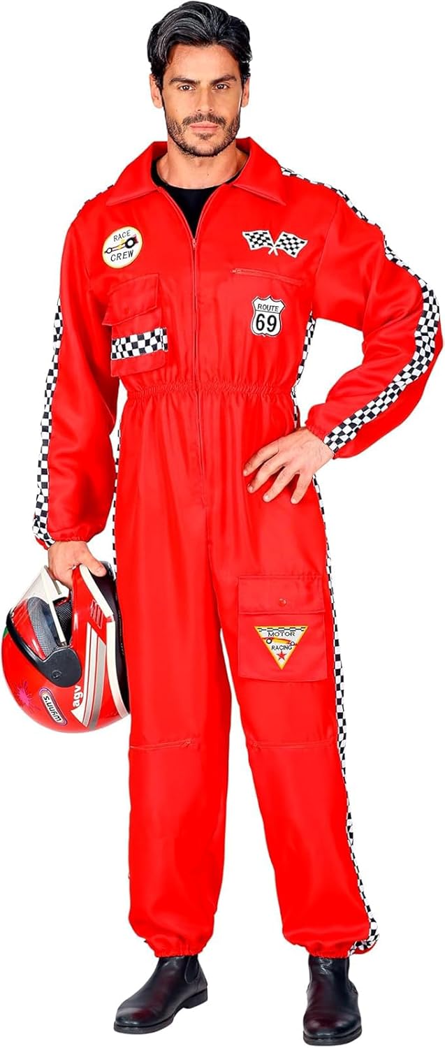 Widmann Rennfahrer Kostüm Overall Jumpsuit rot Anzug exklusiv (Herren Overall, Medium) Rot M, Rot M