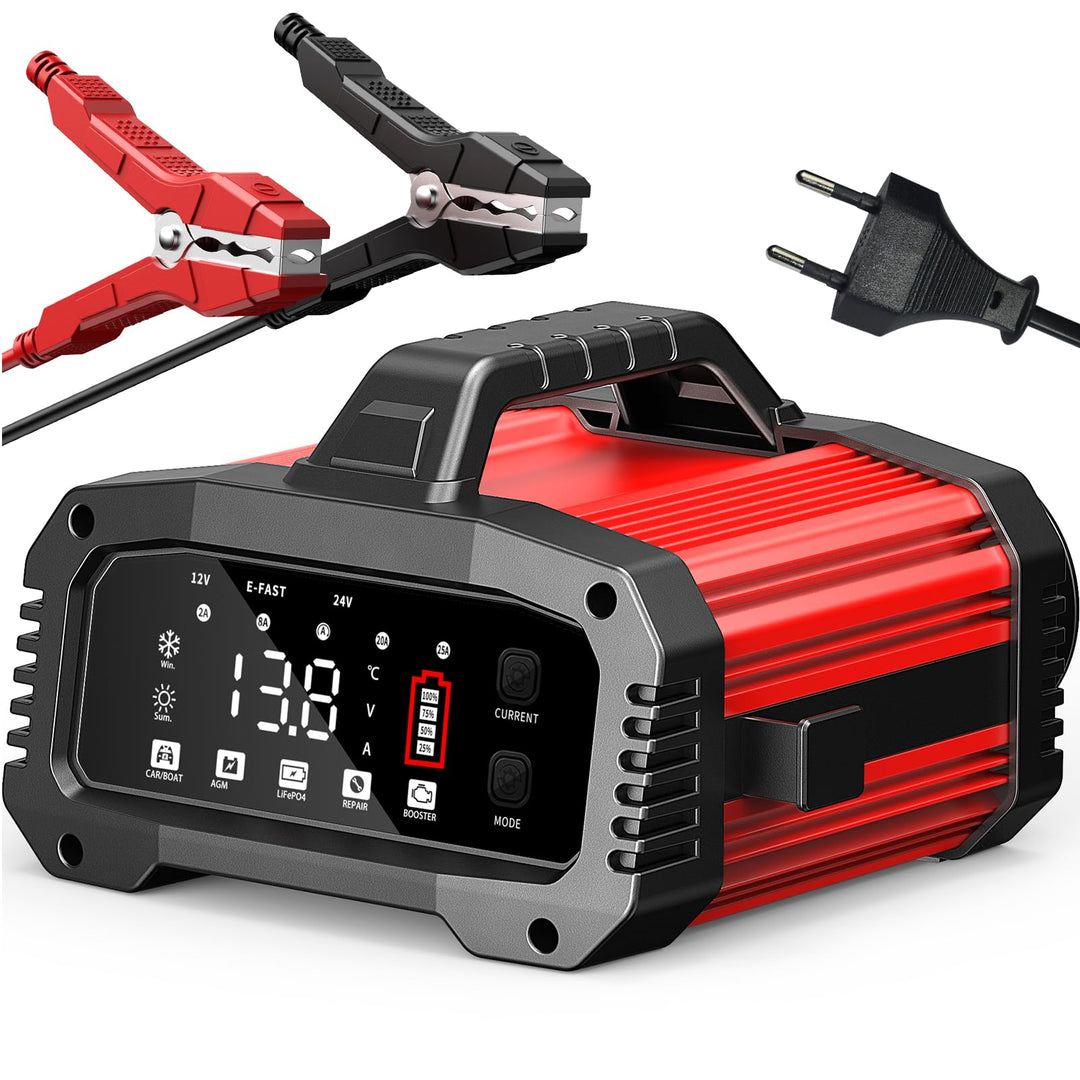 25A Auto-Batterieladegerät, mit Temperaturkompensation für Auto-, LKW-, Motorrad-, Rasenmäher-, Boot