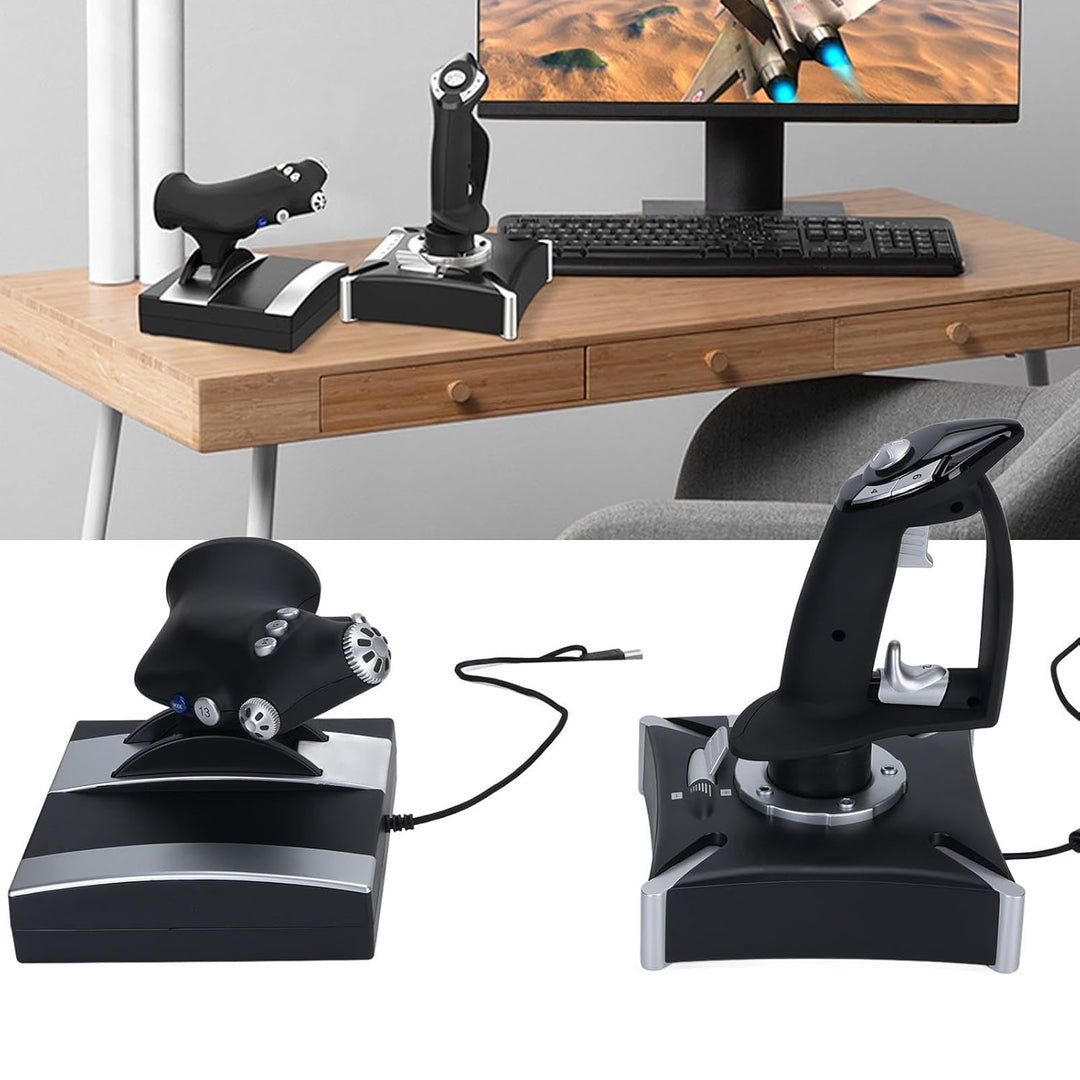 FAUOSWUK Simulations-Joystick, USB-Gaming-Flugsimulator-Gamecontroller mit Dämpfungs-Feedback, 4 Ach