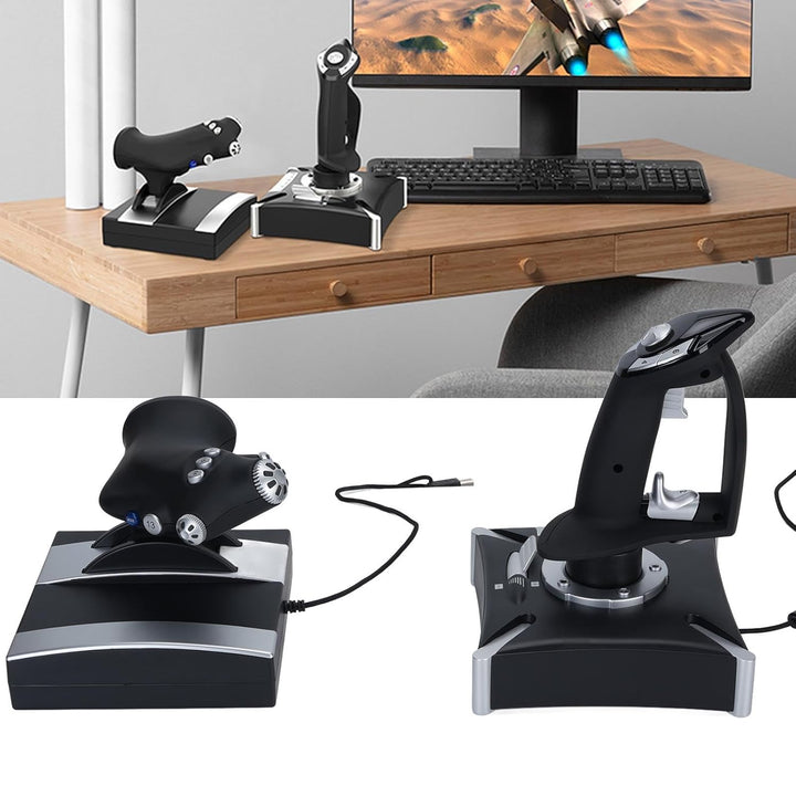 FAUOSWUK Simulations-Joystick, USB-Gaming-Flugsimulator-Gamecontroller mit Dämpfungs-Feedback, 4 Ach