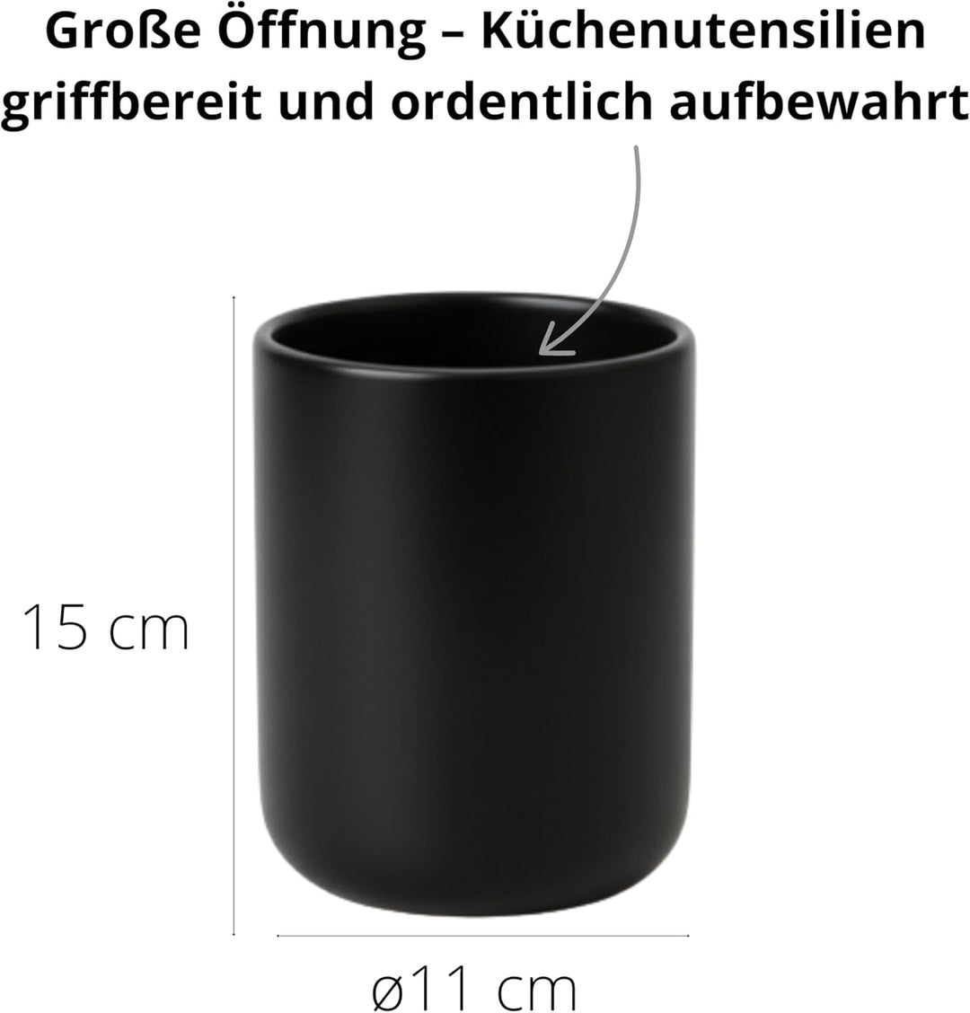 Utensilienhalter Keramik CURVE - Grosser und stabiler Küchenhelfer-Behälter. Aufbewahrung für Kochlö