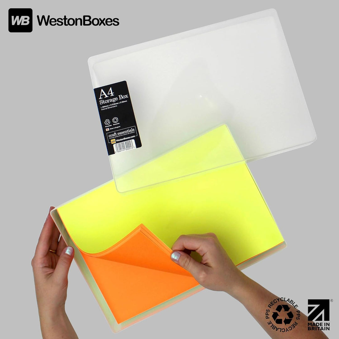 WestonBoxes Bastel-Aufbewahrungsboxen aus Kunststoff im A4-Format mit Deckel für Kunstbedarf, Papier