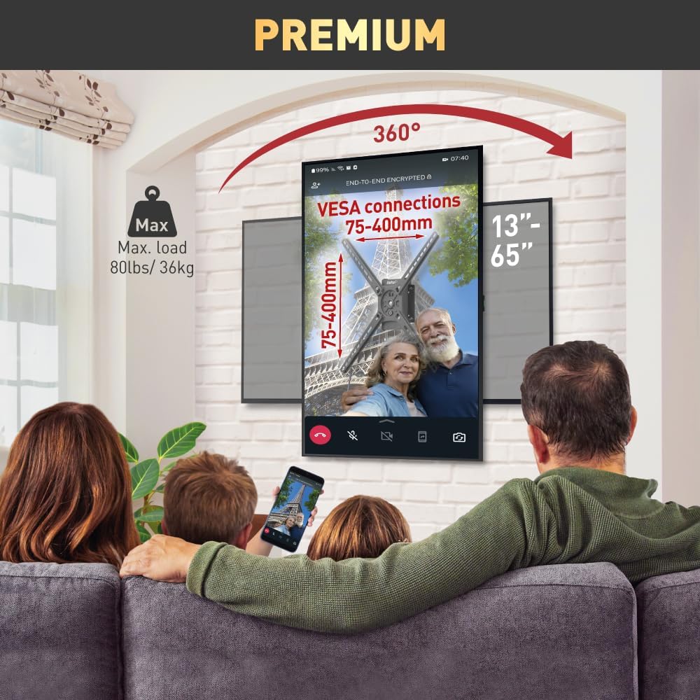 Barkan TV Drehbare Hoch und Querformat Wandhalterung, 13-65 Zoll flach & Curved Fernseher TV Halteru