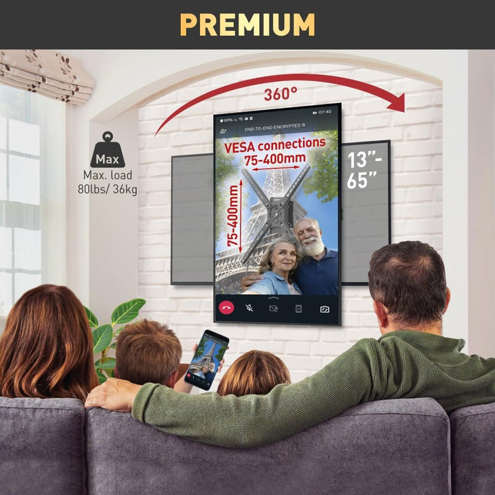 Barkan TV Drehbare Hoch und Querformat Wandhalterung, 13-65 Zoll flach & Curved Fernseher TV Halteru