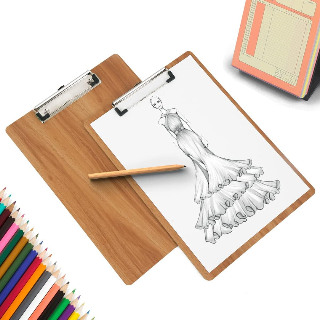 (12 Stück) Klemmbrett Holz A4,Schreibbrett Klemmbrett mit Metalklemme und Aufhängeose, A4 Clipboard