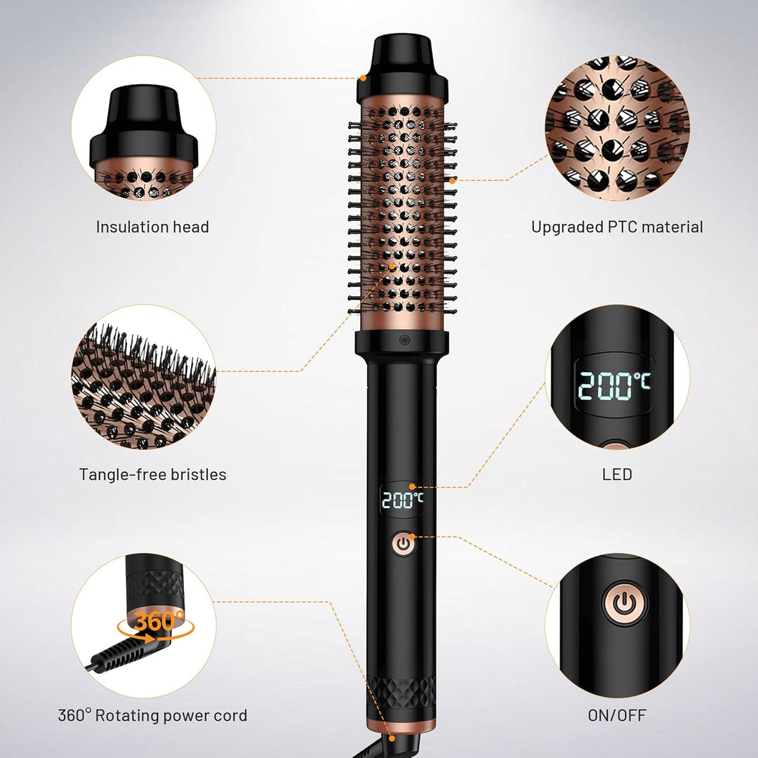 Thermobürste 3 in 1, 38mm Thermal Brush LCD 120-200℃ Dual PTC Heated Round Brush, Lockenbürste, Glät