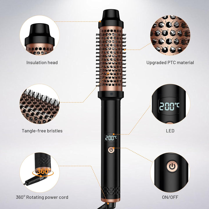 Thermobürste 3 in 1, 38mm Thermal Brush LCD 120-200℃ Dual PTC Heated Round Brush, Lockenbürste, Glät