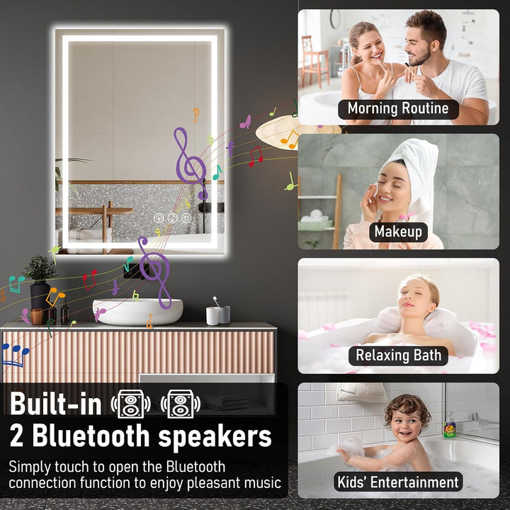 Ratsamee Badspiegel mit Beleuchtung LED, 60x80cm Bluetooth Spiegel mit Light, Wandspiegel mit Frontb