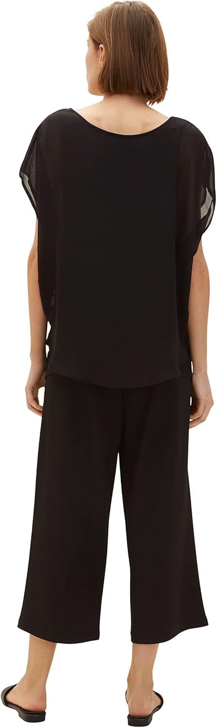 TOM TAILOR Damen T-Shirt mit Überwurf XXS 14482 - Deep Black, XXS 14482 - Deep Black
