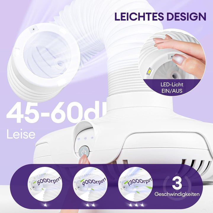 130W Nagelstaub-Sammelmaschine, Nagelstaubsauger mit LED-Licht und 360° flexiblem Schlauch: 3-stufig