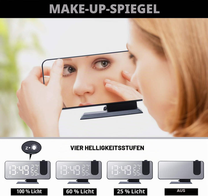 Projektionswecker Digitaler LED-Wecker mit Ladegerät, Radiowecker mit USB-Ladeanschluss, Doppelwecke