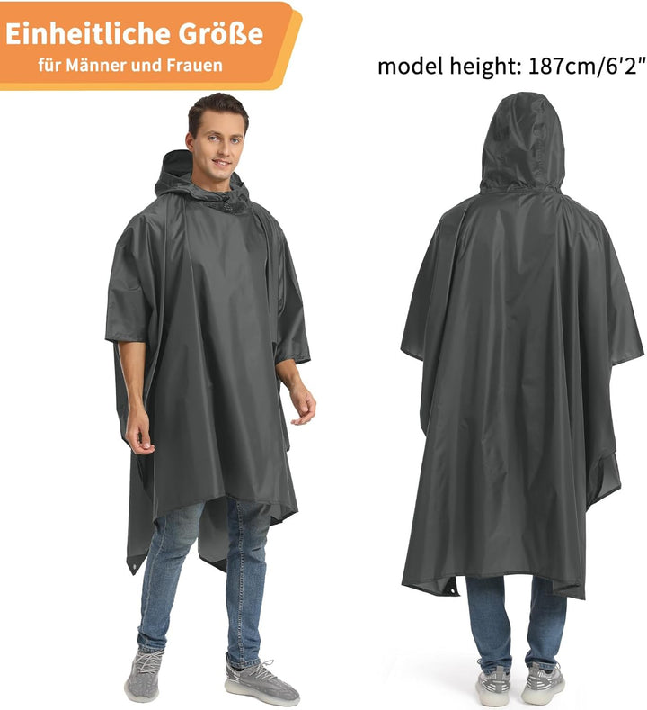 Opret Wasserdicht Regenponcho Damen Herren, Leicht Atmungsaktiv Regencape 3-in-1-Multifunktional Reg