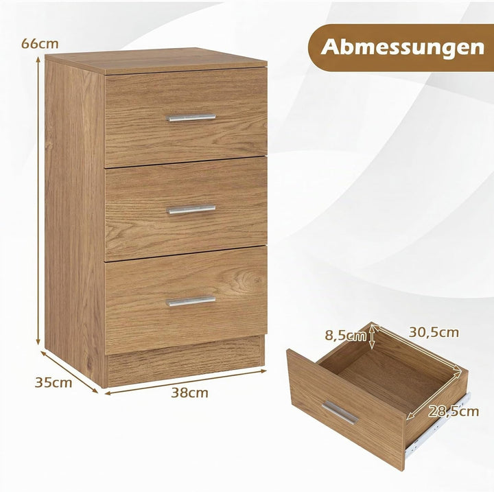 COSTWAY 2er Set Nachttisch mit 3 Schubladen, Nachtschrank für Boxspringbett, Nachtkommode, Nachtkons