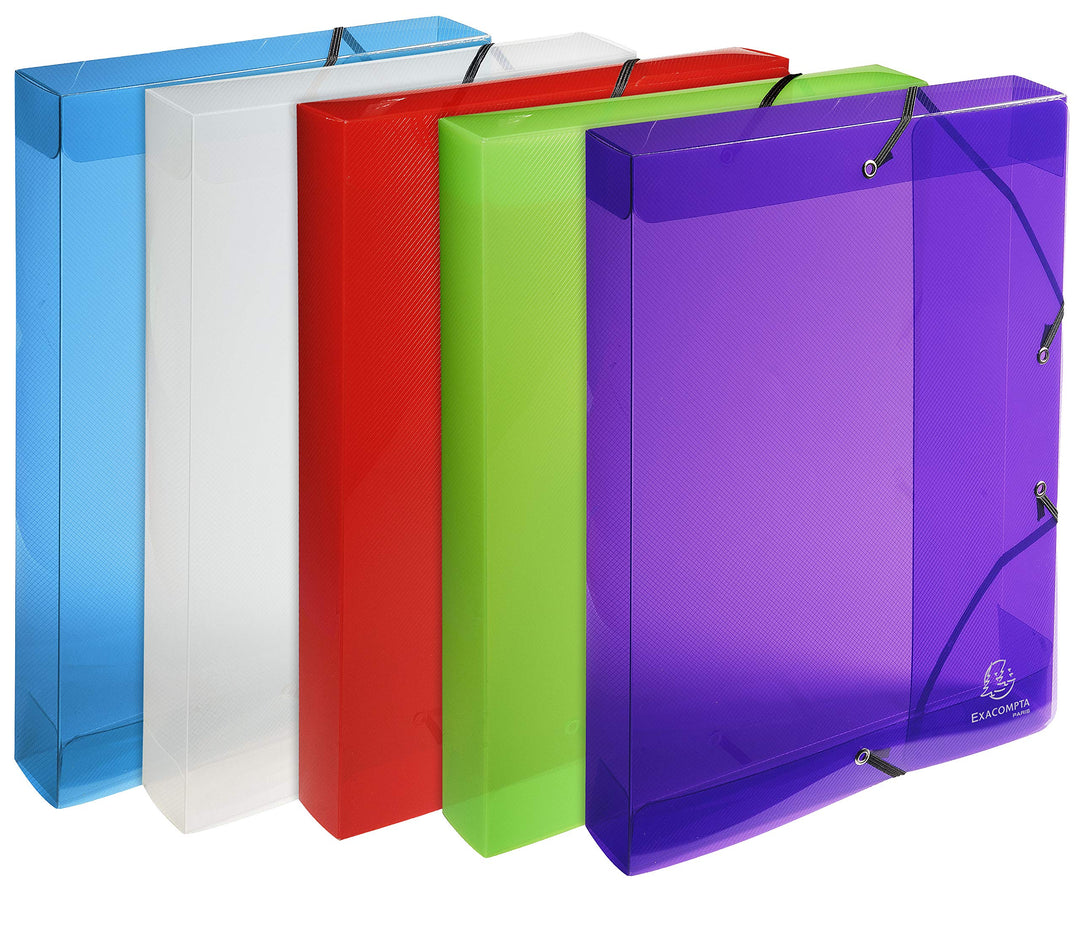 Exacompta 59610E Packung (mit 8 Archivboxen Crystal aus PP, robust und strapazierfähig, mit Gummizug