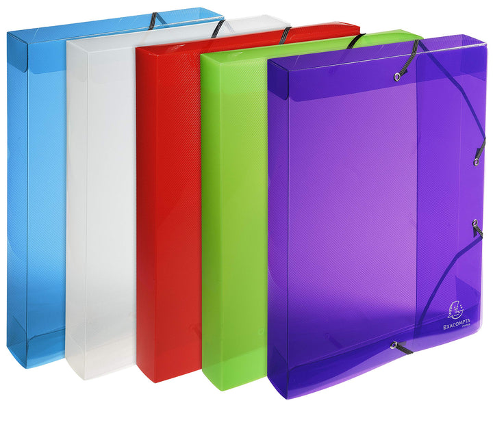 Exacompta 59610E Packung (mit 8 Archivboxen Crystal aus PP, robust und strapazierfähig, mit Gummizug