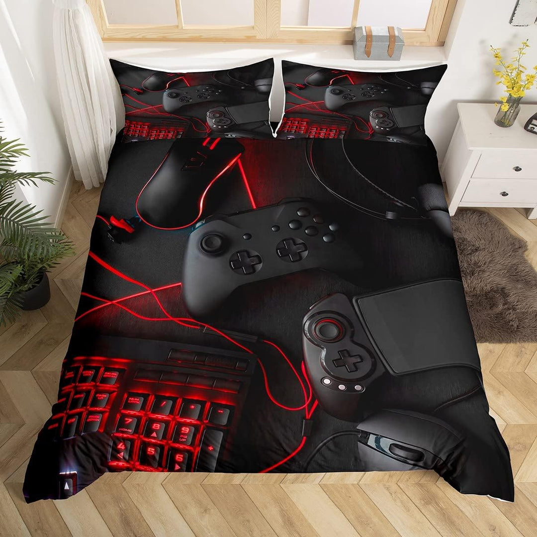 Loussiesd Schwarz Gamepad Bettwäsche 155x220cm Jungen Teenager Spiel Thema Bettbezug Set Modern Game
