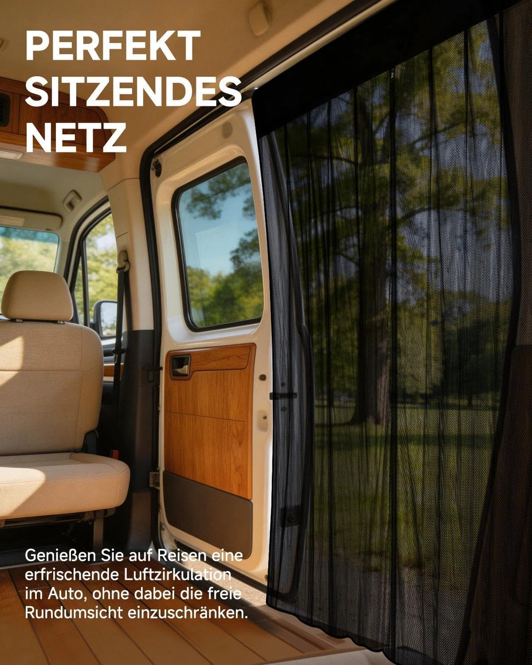 Sonnenschutznetz für Seitenfenster mit Reissverschluss & Magneten | Sonnen- & Sichtschutz für Reisen