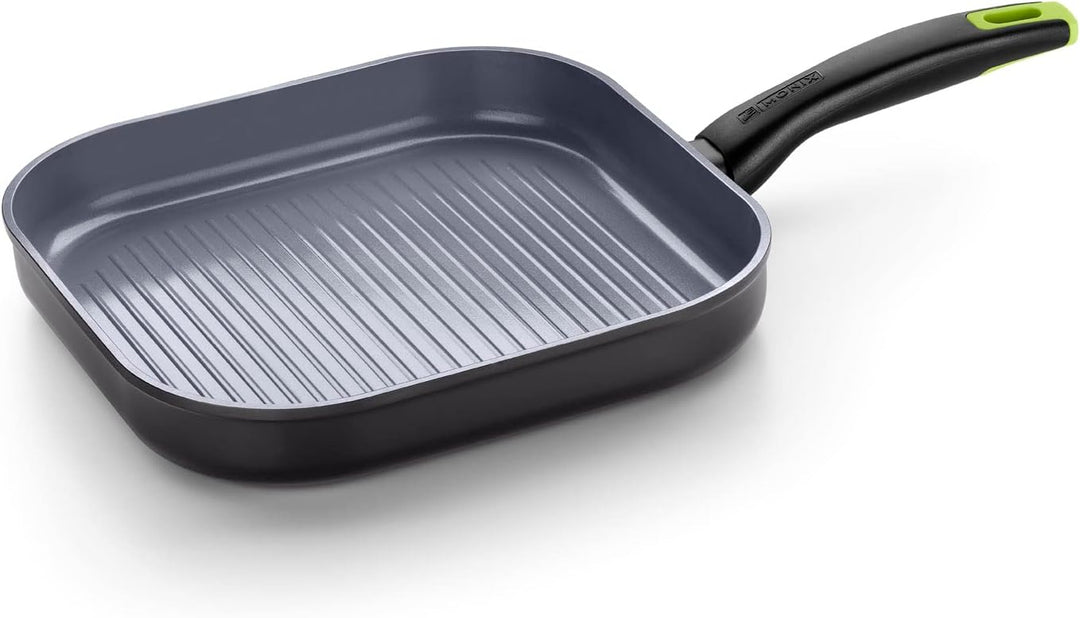 Monix Exo Nature - Grillpfanne, 28 cm, geschmiedetes Alumium, reycelt, verstärkte Anti-Haft-Keramik,