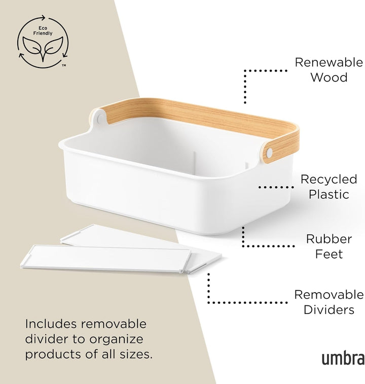 Umbra Bellwood Bin stapelbarer Behälter, Organizer mit entnehmbaren Trennwänden, Weiss/Natur, 36x26x
