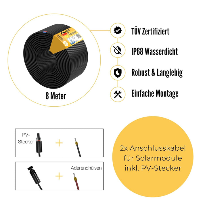 CAMPERPOWER | 8m Verbindungskabel für Photovoltaikanlagen | Solarladeregler zu Solarmodul | PV-Steck