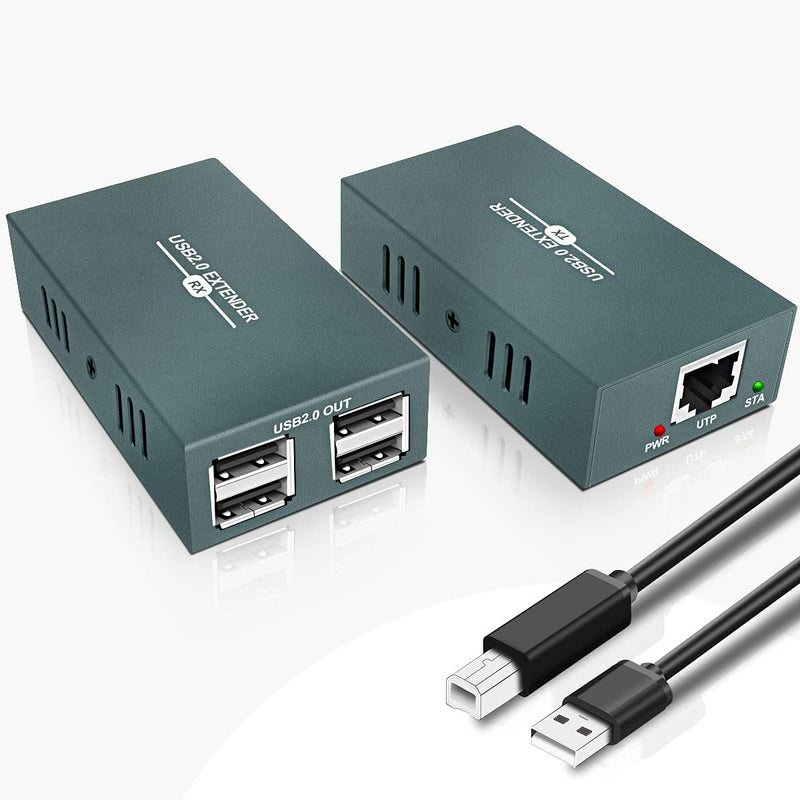 GREATHTEK USB 2.0 Extender, USB over Ethernet Cat 5e/6/7 up to 50m/165ft, 4 Hubs USB Extender Rj45,