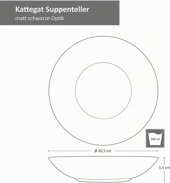 MamboCat Kattegat 6er Set Suppenteller tief I 500 ml I 6 Personen I Schwarz matt I Soup Bowl, Salat-