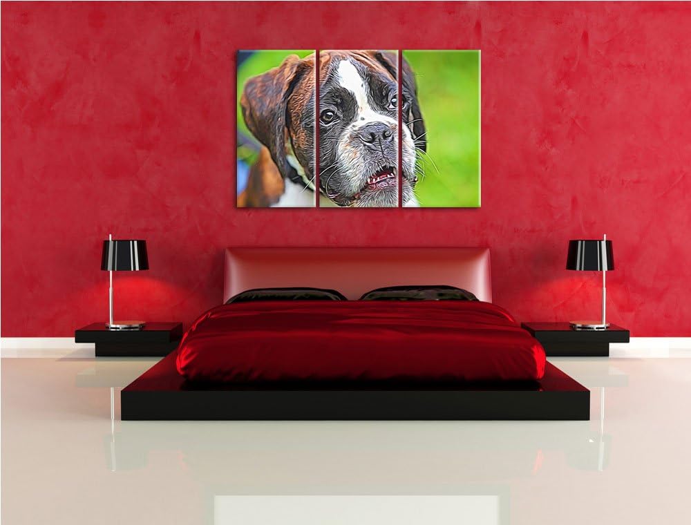 Deutscher Boxer Welpe im Gras NewArt 3-Teiler Leinwandbild 120x80 Bild auf Leinwand, XXL riesige Bil