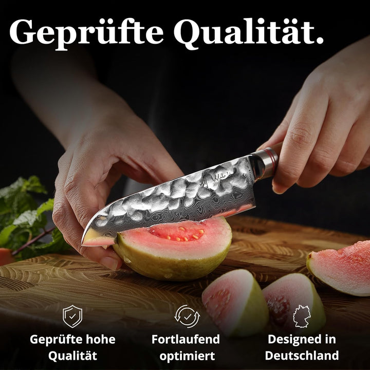 Wakoli Nussbaum Damastmesser kleines Santokumesser extrem scharfe 12cm Klinge aus 67 Lagen I Damast