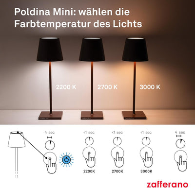 Zafferano Poldina Pro Mini - Dimmbare LED-Tischlampe aus Aluminium, Schutzart IP54, Verwendung im In